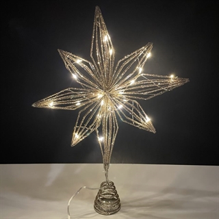 LED-topstjerne med glimmer til juletræ – champagnefarvet